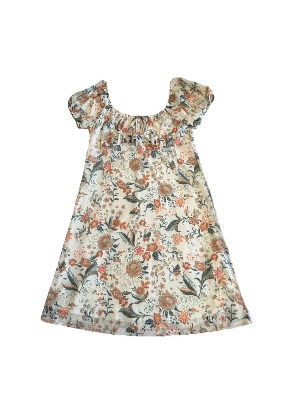 SO Dress Juniors M Floral Mesh Puff Sleeve Short Babydoll Sundress Boho Cottage - Picture 4 of 13